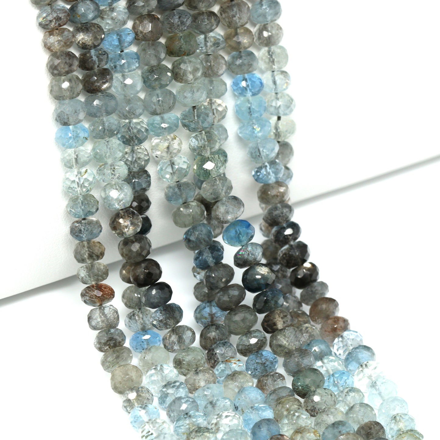 Blue Moss Aquamarine 6mm Faceted Rondelles Bead Strand