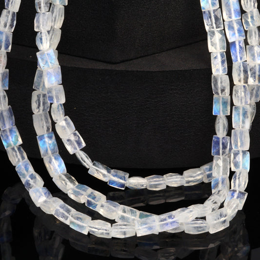 AA Blue Rainbow Moonstone 6x5mm Faceted Cushions Bead Strand