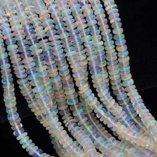 White Ethiopian Opal 4mm - 5mm Smooth Rondelles Bead Strand