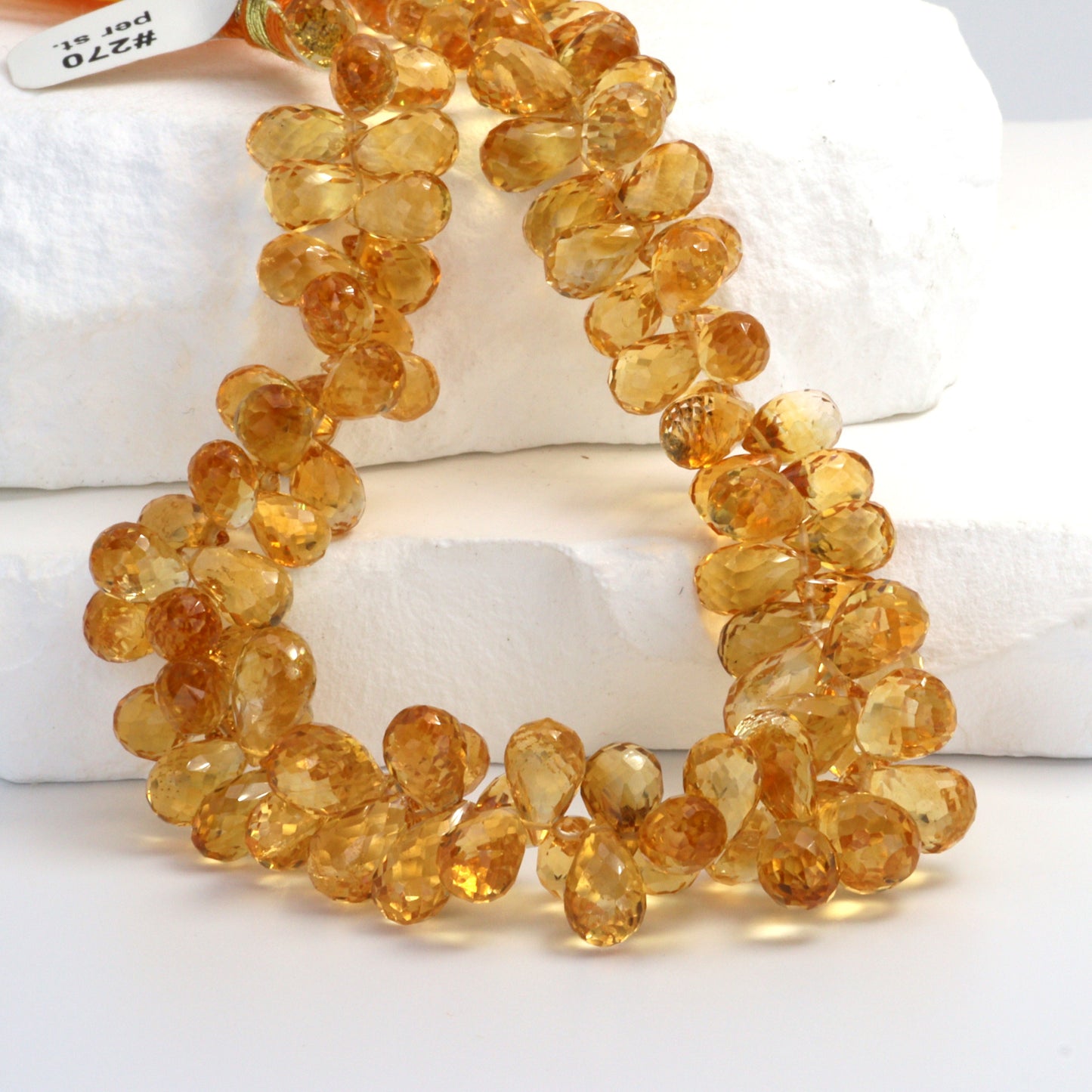 AA Yellow Citrine 9x5mm Faceted Teardrop Briolettes Bead Strand
