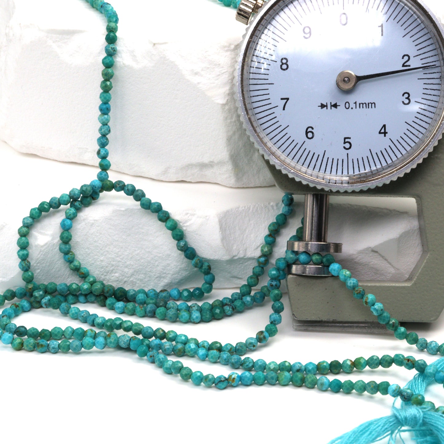 Natural Blue-Green Turquoise 2mm Faceted Rounds Bead Strand