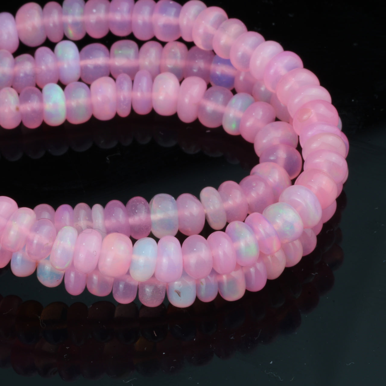 Pink Ethiopian Opal 4mm Smooth Rondelles Bead Strand