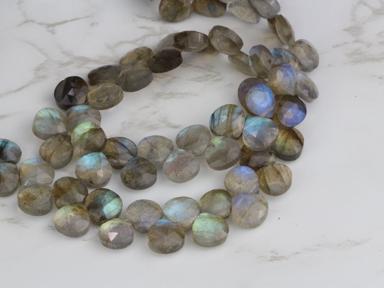 Blue Labradorite 6mm Faceted Heart Shaped Briolettes Bead Strand