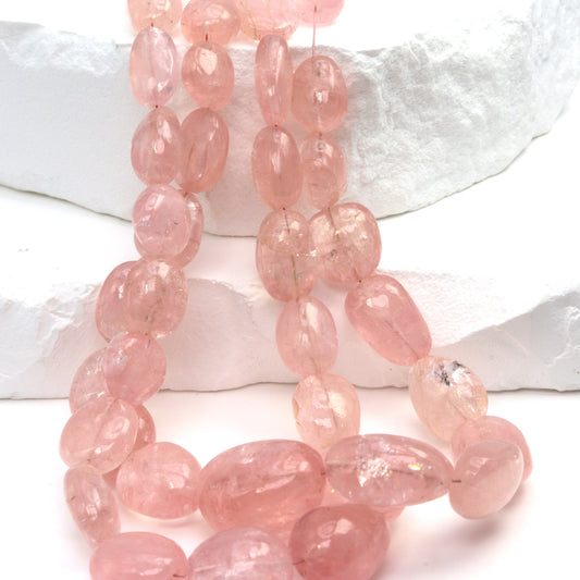 Pink Morganite 9x7mm - 15x12mm Smooth Nuggets Bead Strand