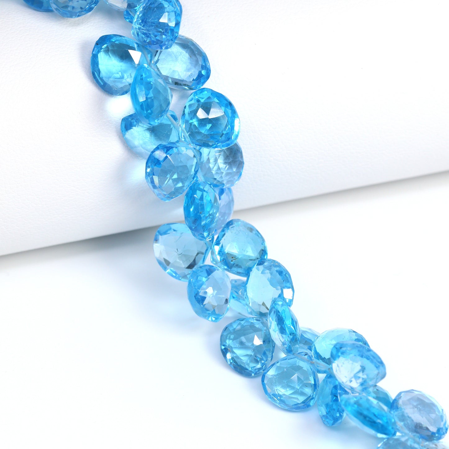 Swiss Blue Topaz 10mm Faceted Heart Briolettes Bead Strand