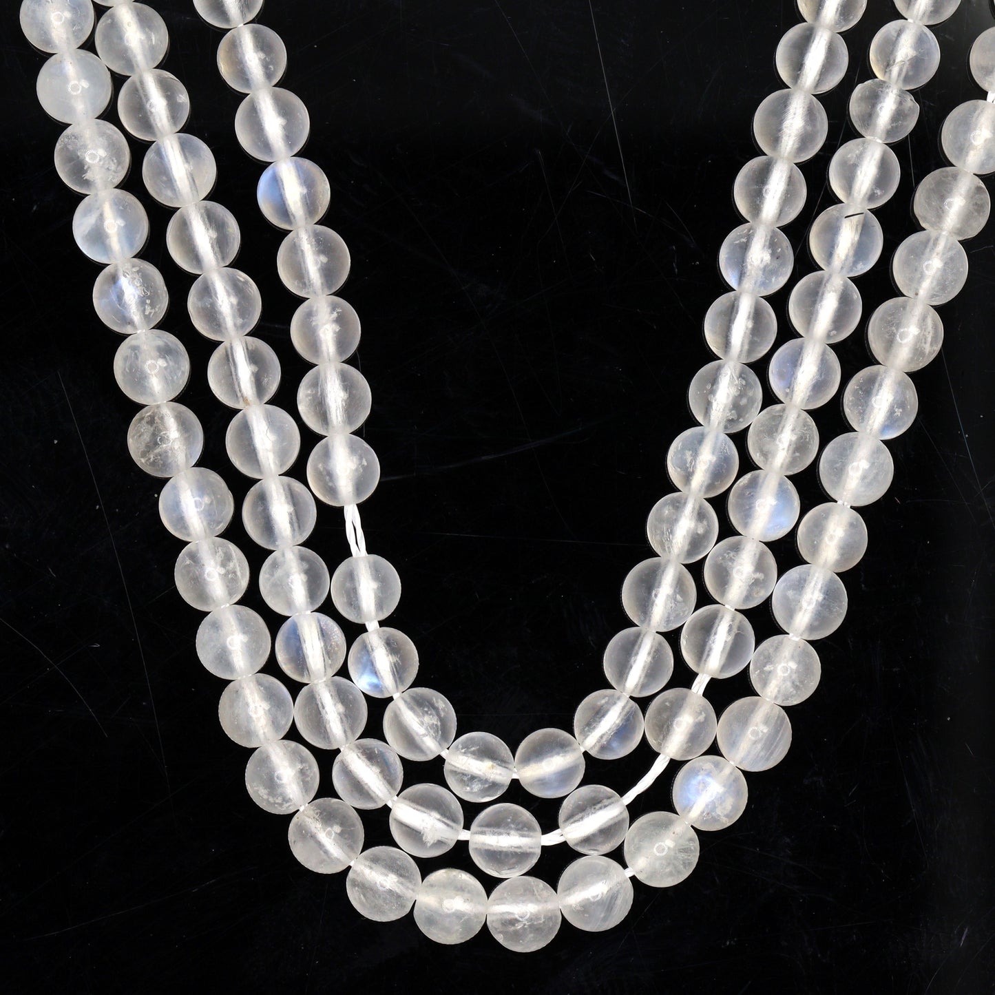 Blue Rainbow Moonstone 4mm Smooth Rounds Bead Strand