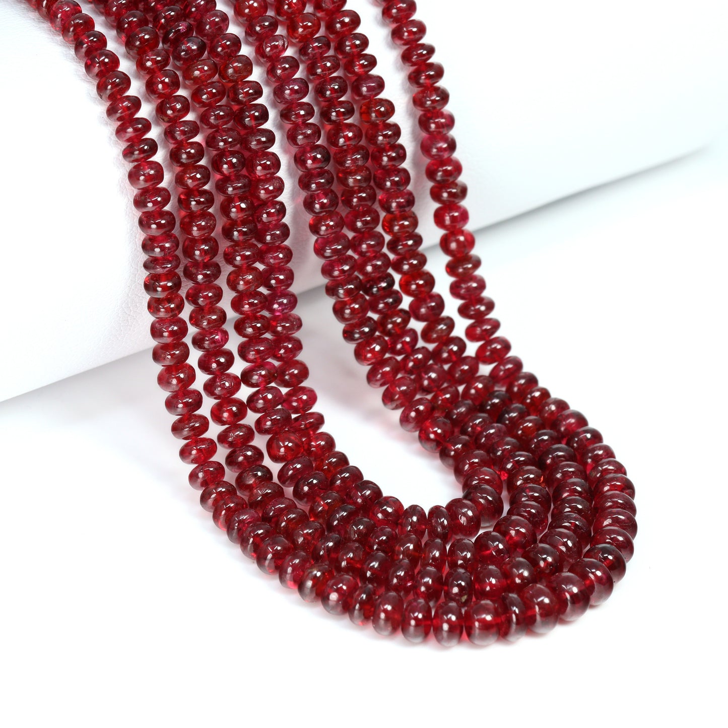 Red Spinel 2.5mm – 4.5mm Smooth Rondelles 4 Strand Bead Necklace