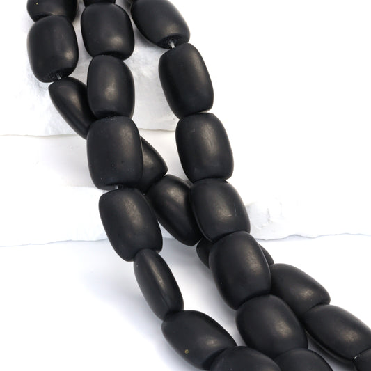 Matte Black Onyx 20x15mm Smooth Cushions Bead Strand
