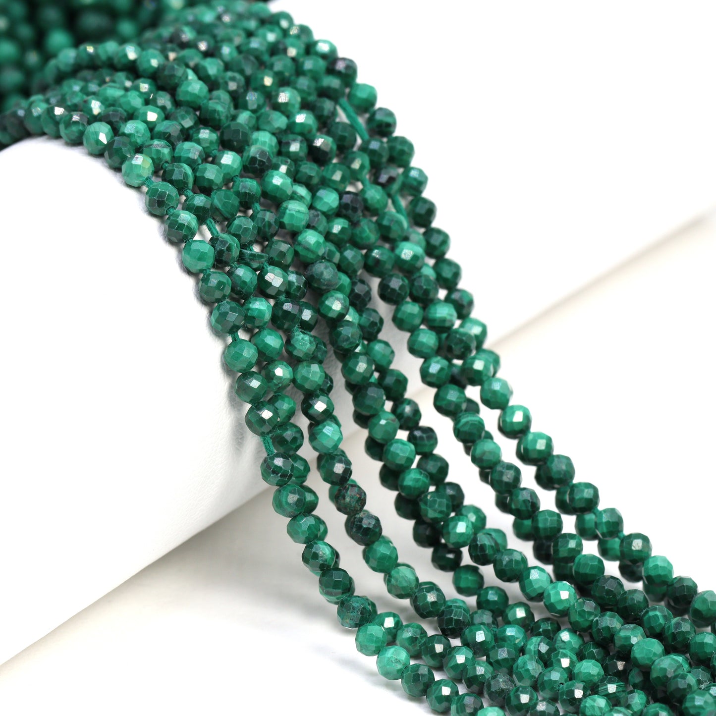 Green Malachite 3mm Faceted Rounds Bead Strand