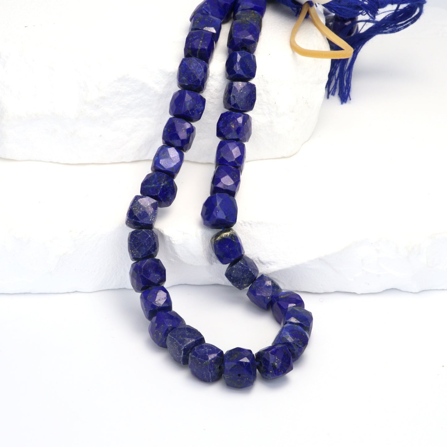 Royal Blue Lapis Lazuli 7mm Faceted Cubes Bead Strand