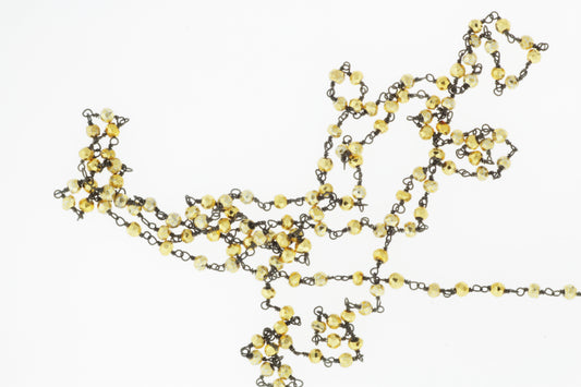 Gold Plated Pyrite 4mm Faceted Rondelles Rosary Chain Sterling Silver with Black Rhodium Plating Wire Wrap Chain by the Foot