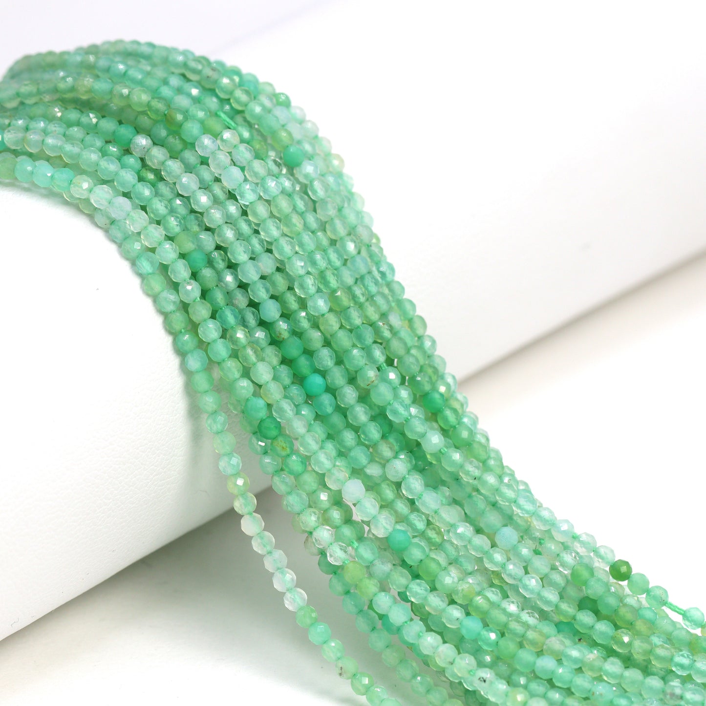 Ombre Green and White Chrysoprase 2mm Faceted Rounds Bead Strand