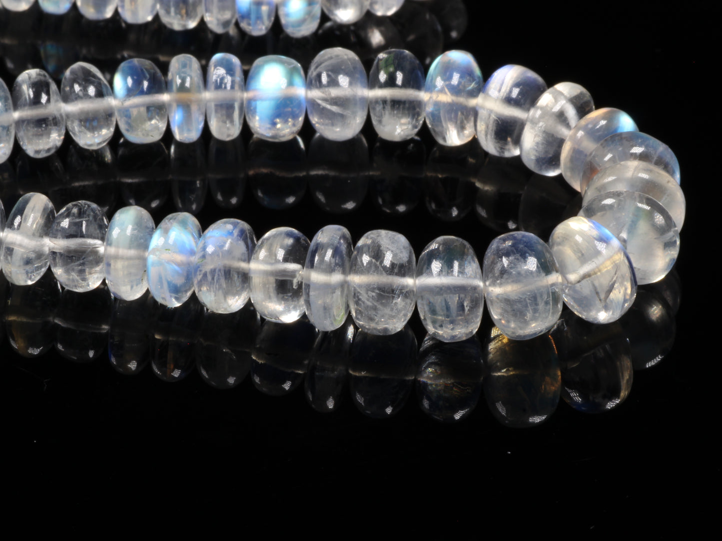 AAA Blue Rainbow Moonstone 6mm - 8mm Smooth Rondelles Bead Strand