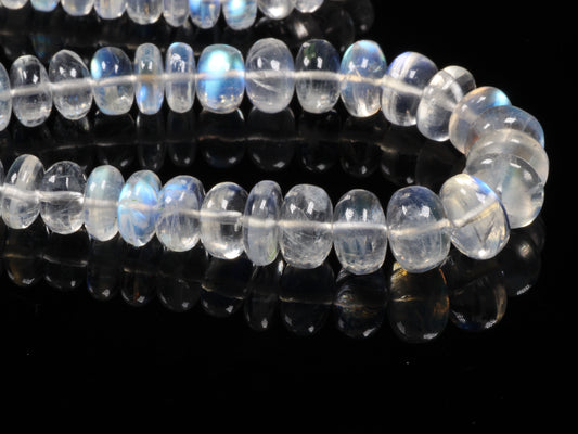AAA Blue Rainbow Moonstone 6mm - 8mm Smooth Rondelles Bead Strand