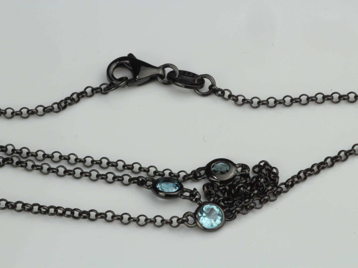 By the Yard Station Necklace with Floating Bezel London Blue Topaz Sterling Silver with Black Rhodium 18 inch
