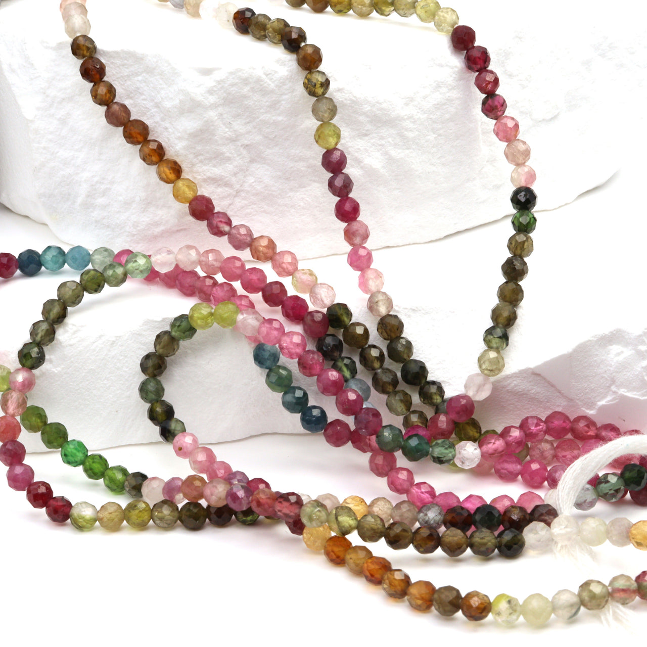 Watermelon Tourmaline 3.5mm Faceted Rounds Bead Strand