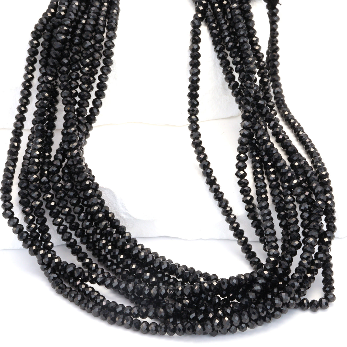 Black Spinel 3mm Faceted Rondelles Bead Strand