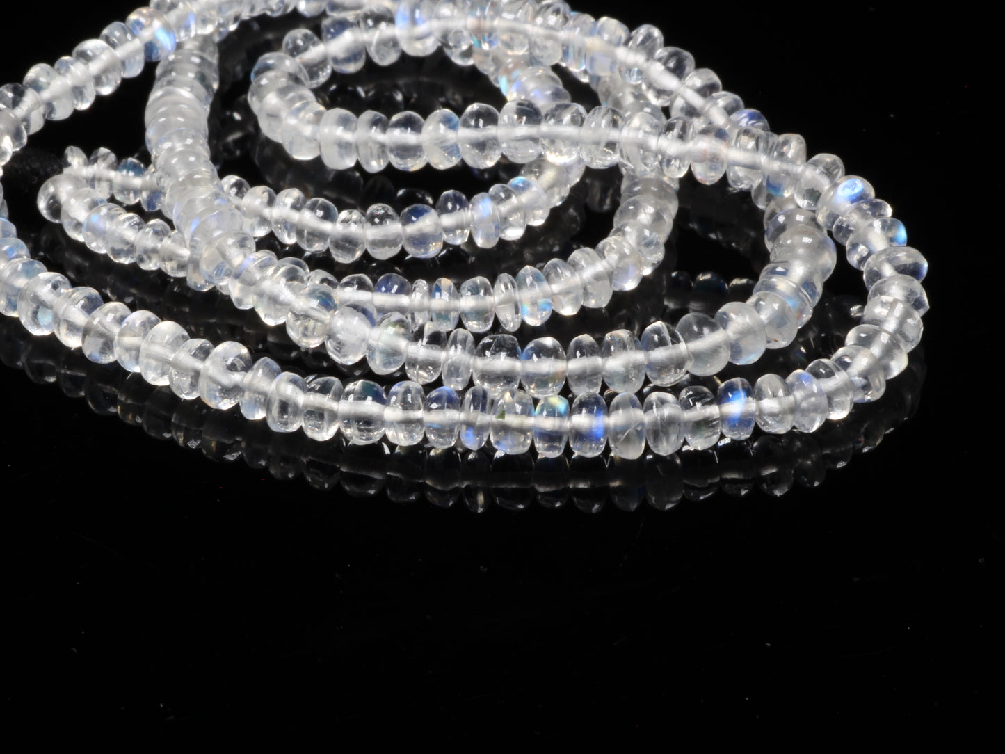AAA Blue Rainbow Moonstone 3.5mm Smooth Rondelles Bead Strand