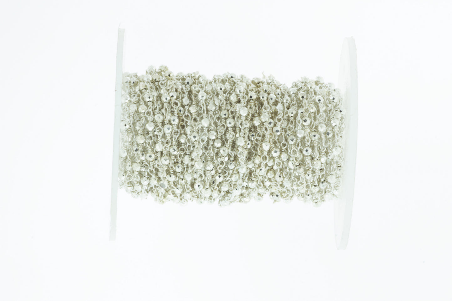 Silver Plated Pyrite 2.5mm Faceted Rounds Rosary Chain Sterling Silver Wire Wrap Chain by the Foot