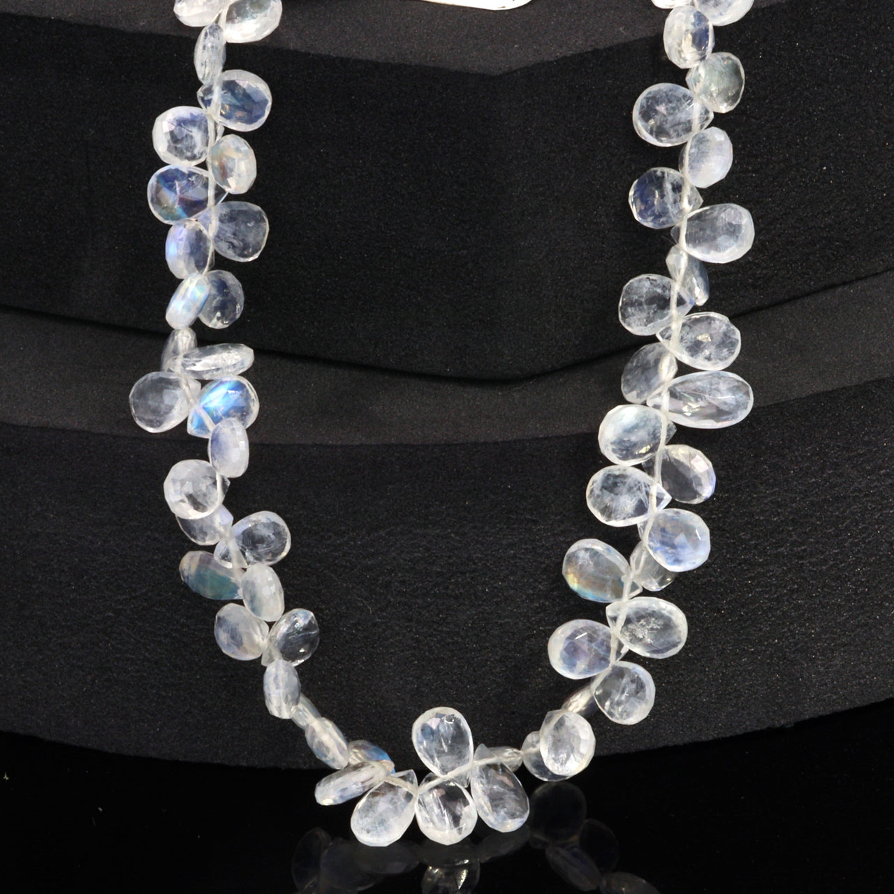 AA Blue Rainbow Moonstone 7x5mm Faceted Pear Shaped Briolettes Bead Strand