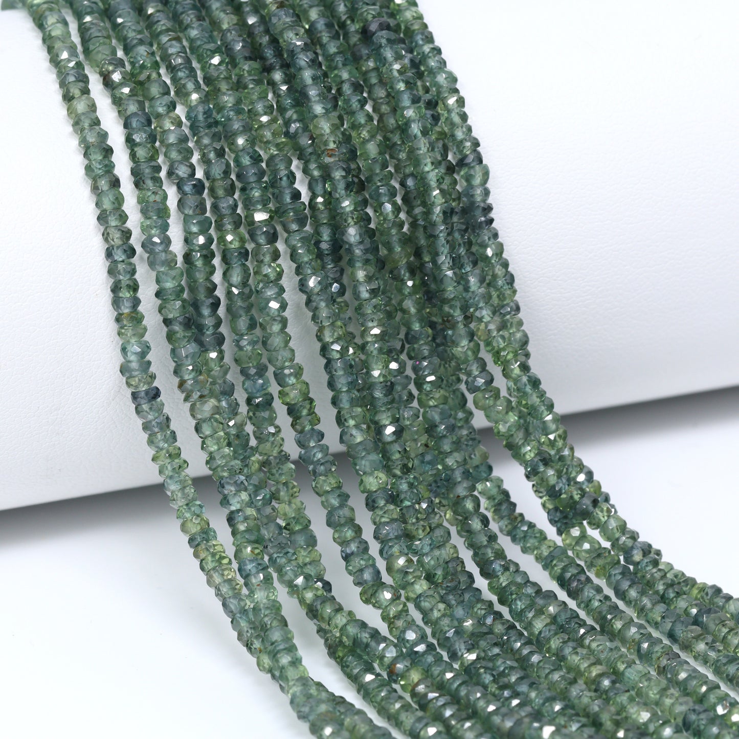 Green Sapphire 2.5mm – 3.5mm Hand Faceted Rondelles Bead Strand