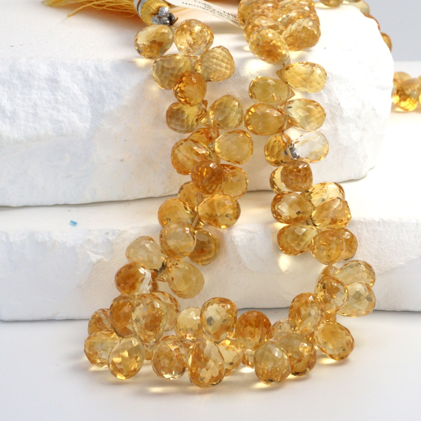 Yellow Citrine 9x6mm Faceted Teardrop Briolettes