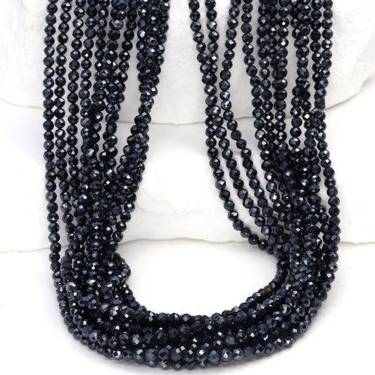 Coated Black Spinel 2mm Faceted Rounds Bead Strand