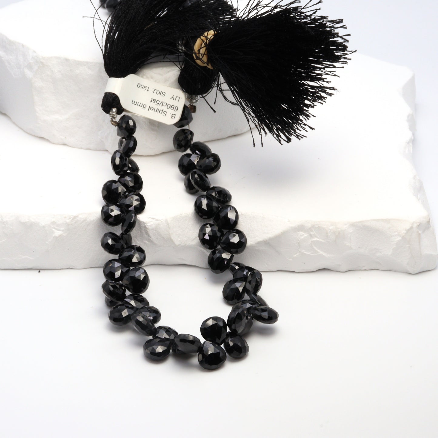 Black Spinel 8mm Faceted Heart Shaped Briolettes Bead Strand