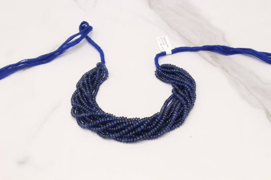 AAA Royal Blue Sapphire 3mm - 3.5mm Smooth Rondelles Bead Strand