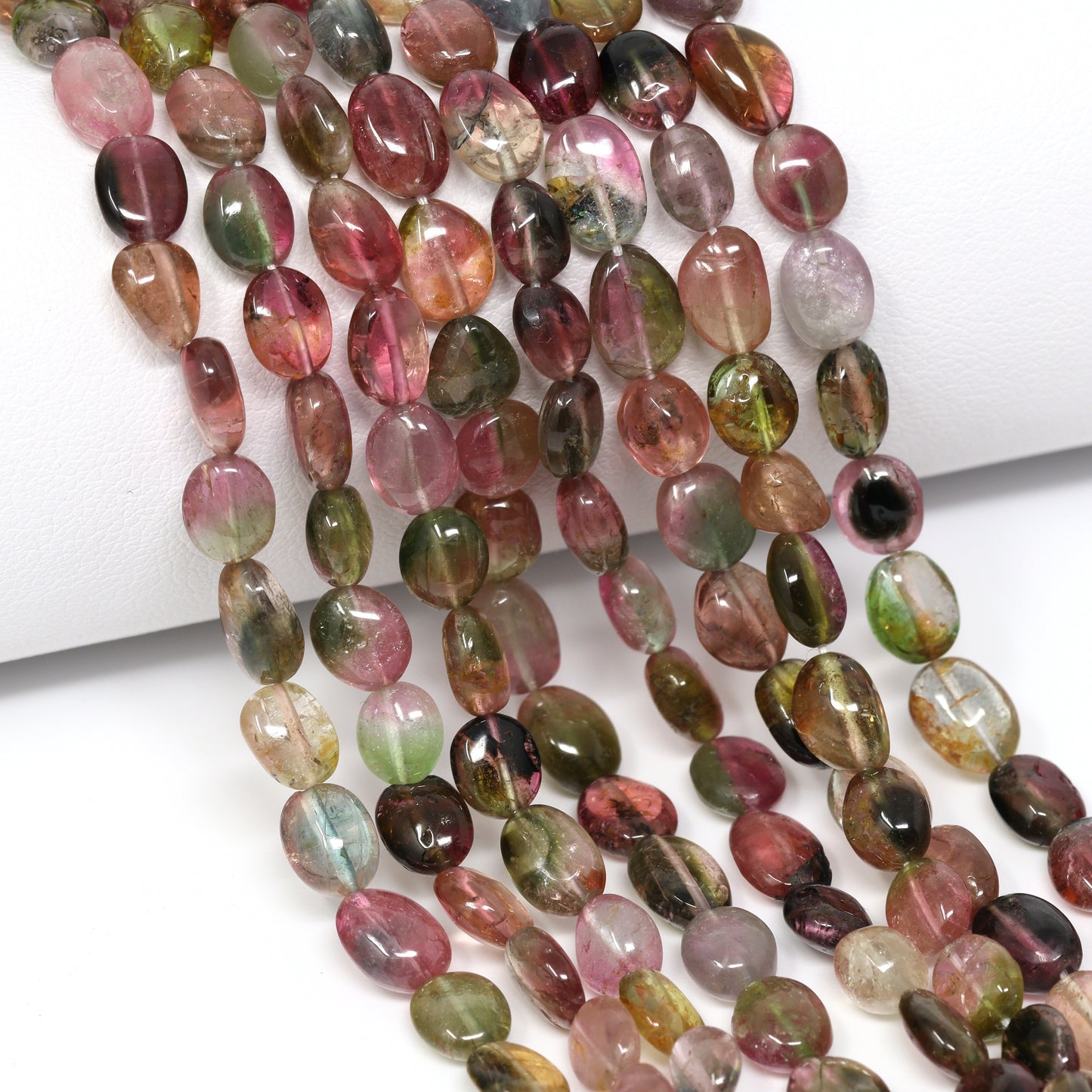 Watermelon Tourmaline 7x5mm Smooth Ovals Bead Strand