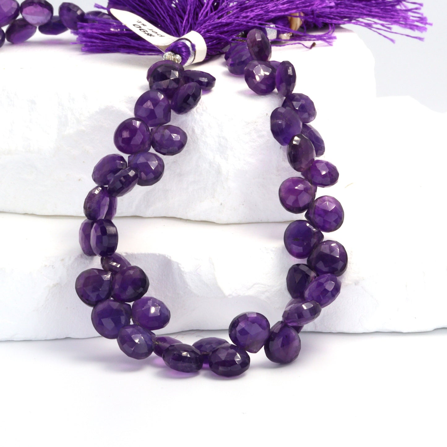 Deep Purple Amethyst 8mm Faceted Heart Shaped Briolettes Bead Strand