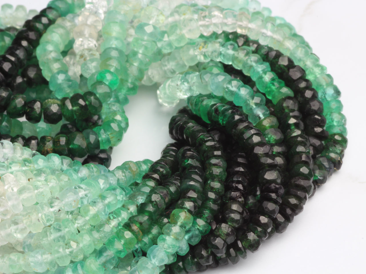 Ombre Green and White Emerald 3mm Faceted Rondelles