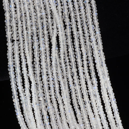 AA Blue Rainbow Moonstone 2.5mm Hand Faceted Rondelles Bead Strand