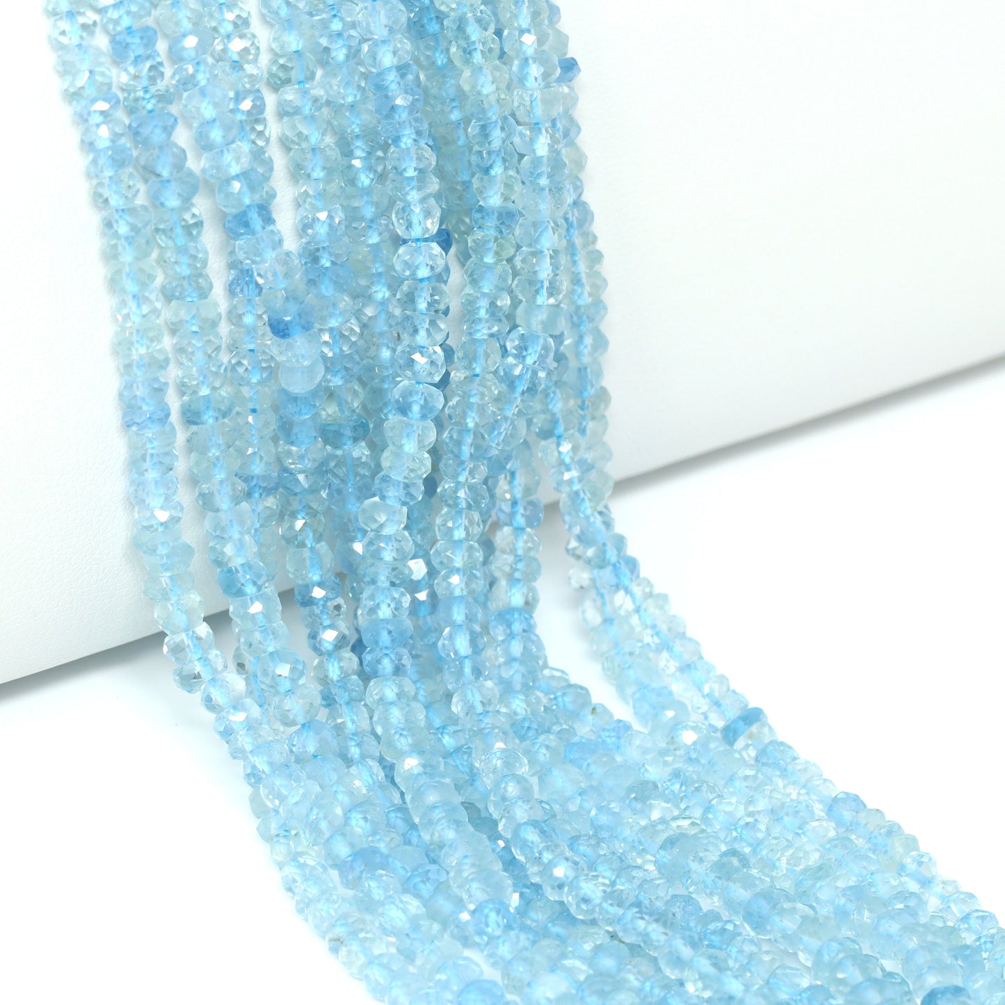 Blue Aquamarine 4mm Hand Faceted Rondelles Bead Strand