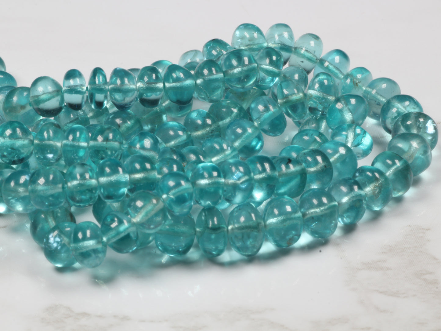 Sea Blue Apatite 5.5mm - 6.5mm Smooth Rondelles Bead Strand