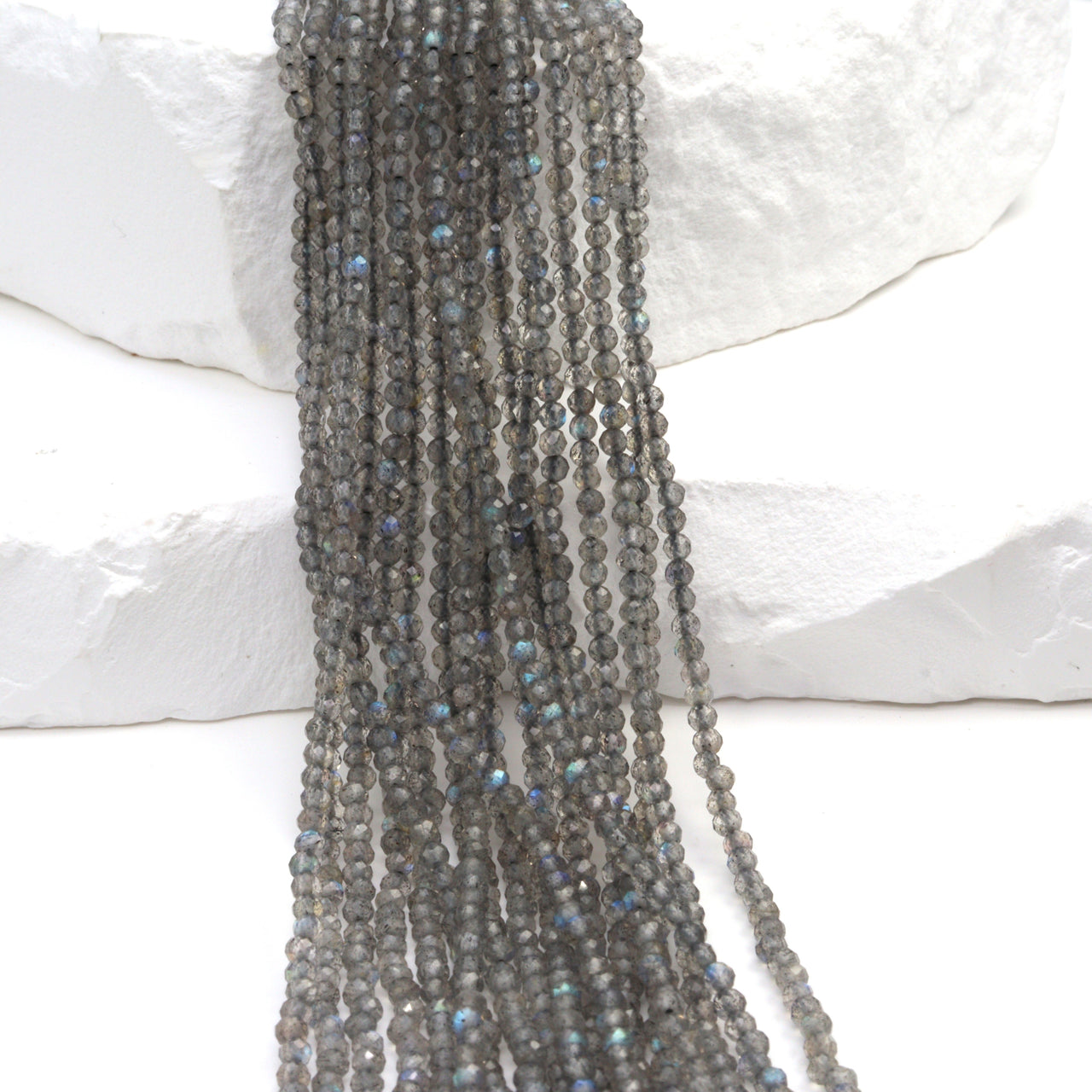 Blue Labradorite 2mm Faceted Rounds Bead Strand