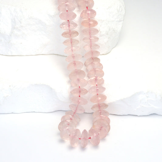 Pink Rose Quartz 8mm German Cut Faceted Rondelles Bead Strand