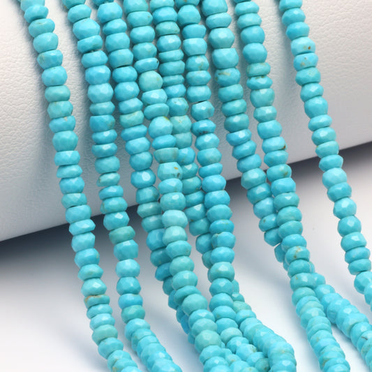 Natural Blue Turquoise 3.5mm Hand Faceted Rondelles Bead Strand