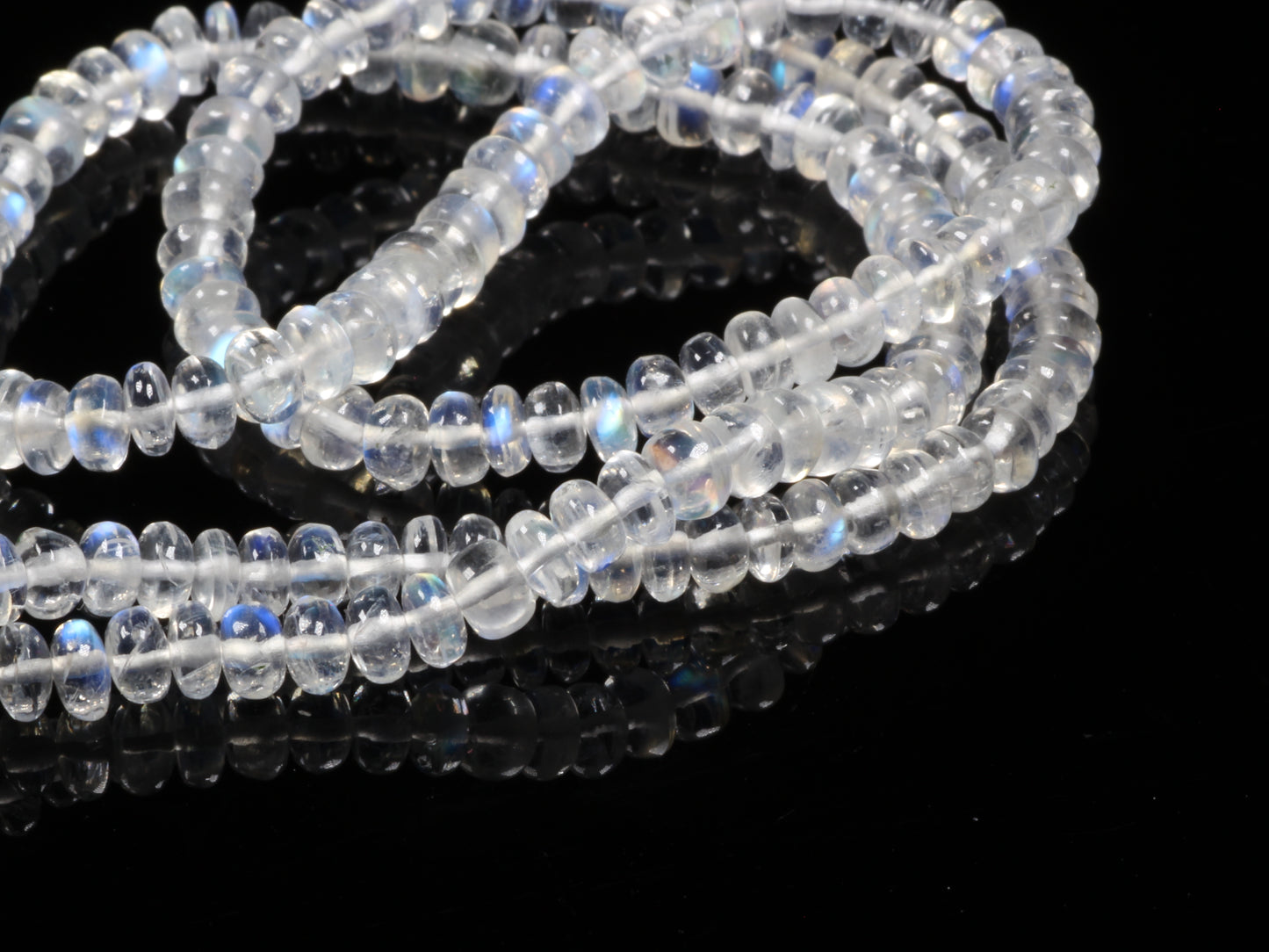 AAA Blue Rainbow Moonstone 4mm Smooth Rondelles Bead Strand