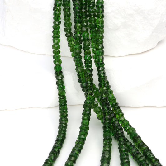 Green Chrome Diopside 3.5mm - 4.0mm Hand Faceted Rondelles Bead Strand