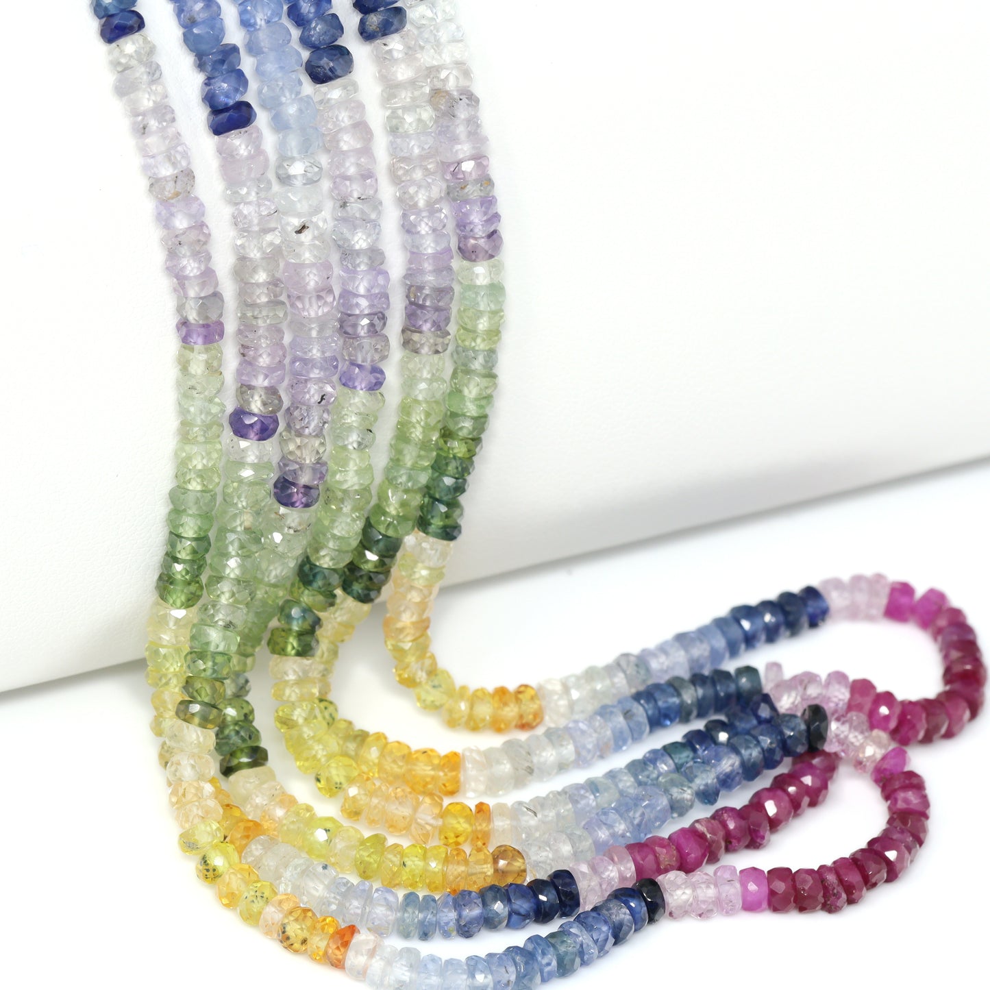 Multi Sapphire 4mm Hand Faceted Rondelles Bead Strand