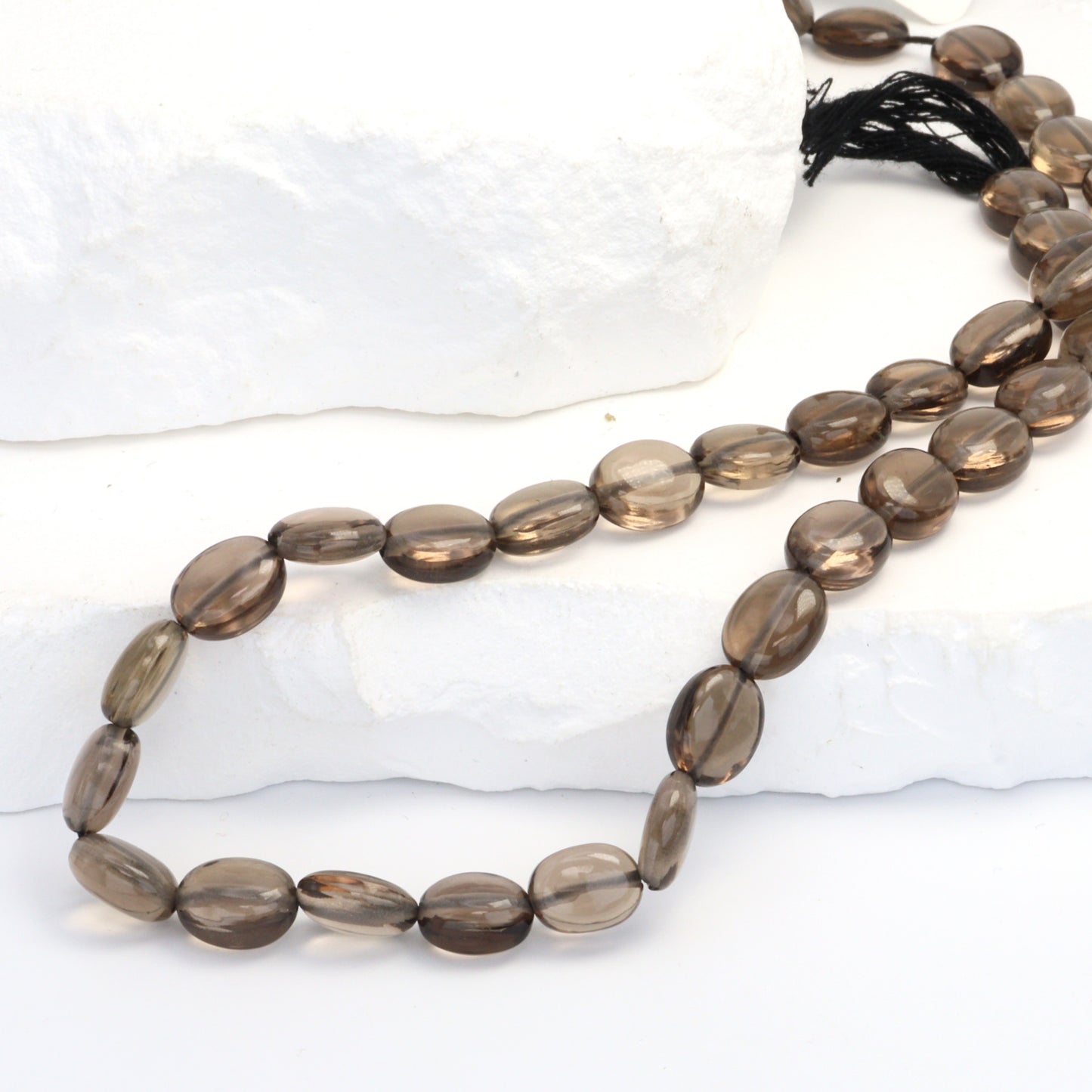 Brown Smoky Quartz 9x7mm - 10x8mm Smooth Ovals Bead Strand