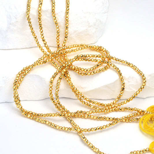 Gold Plated Pyrite 2mm Faceted Rounds Bead Strand