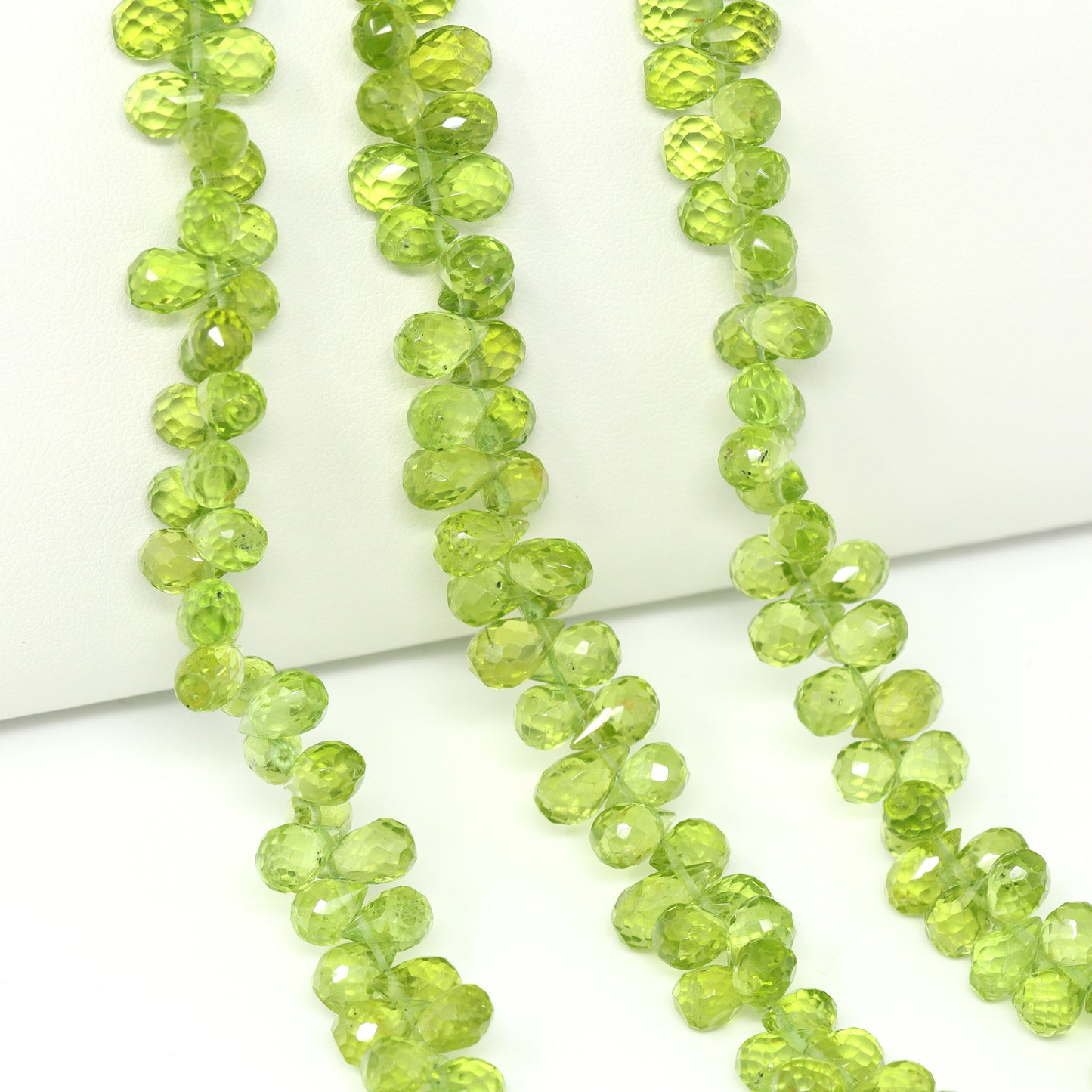 Green Peridot 6x4mm Faceted Teardrop Briolettes Bead Strand