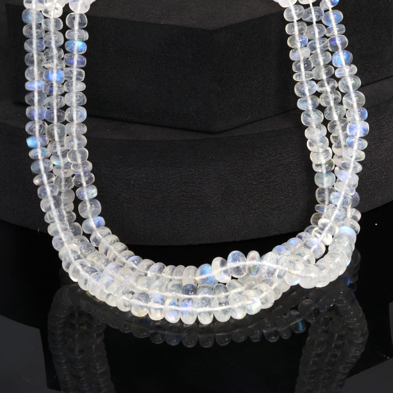 AA Blue Rainbow Moonstone 6mm - 7mm Smooth Rondelles Bead Strand