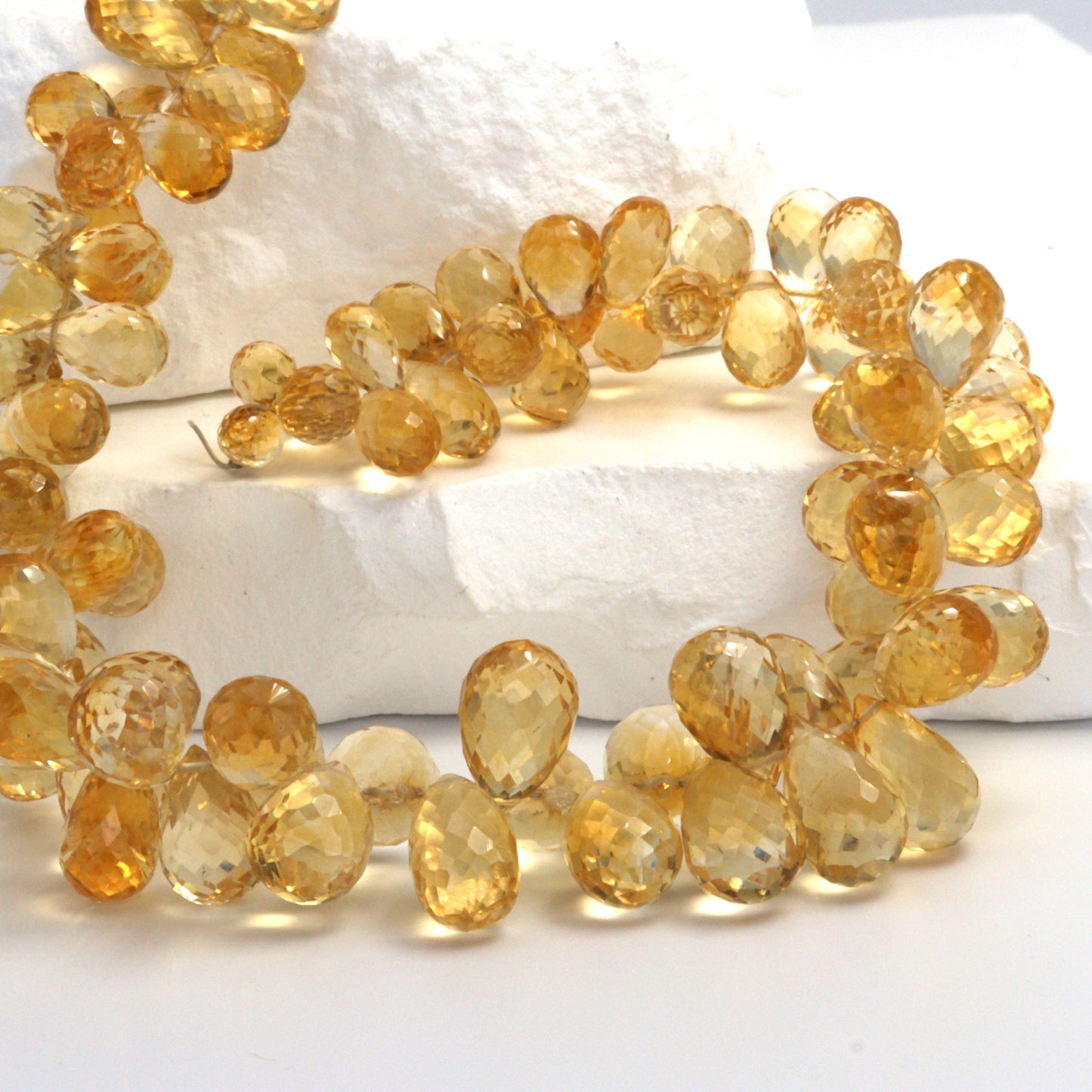Yellow Citrine 9x5mm Faceted Teardrop Briolettes