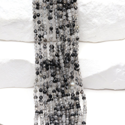 Black Tourmalinated Quartz 2mm Faceted Rounds