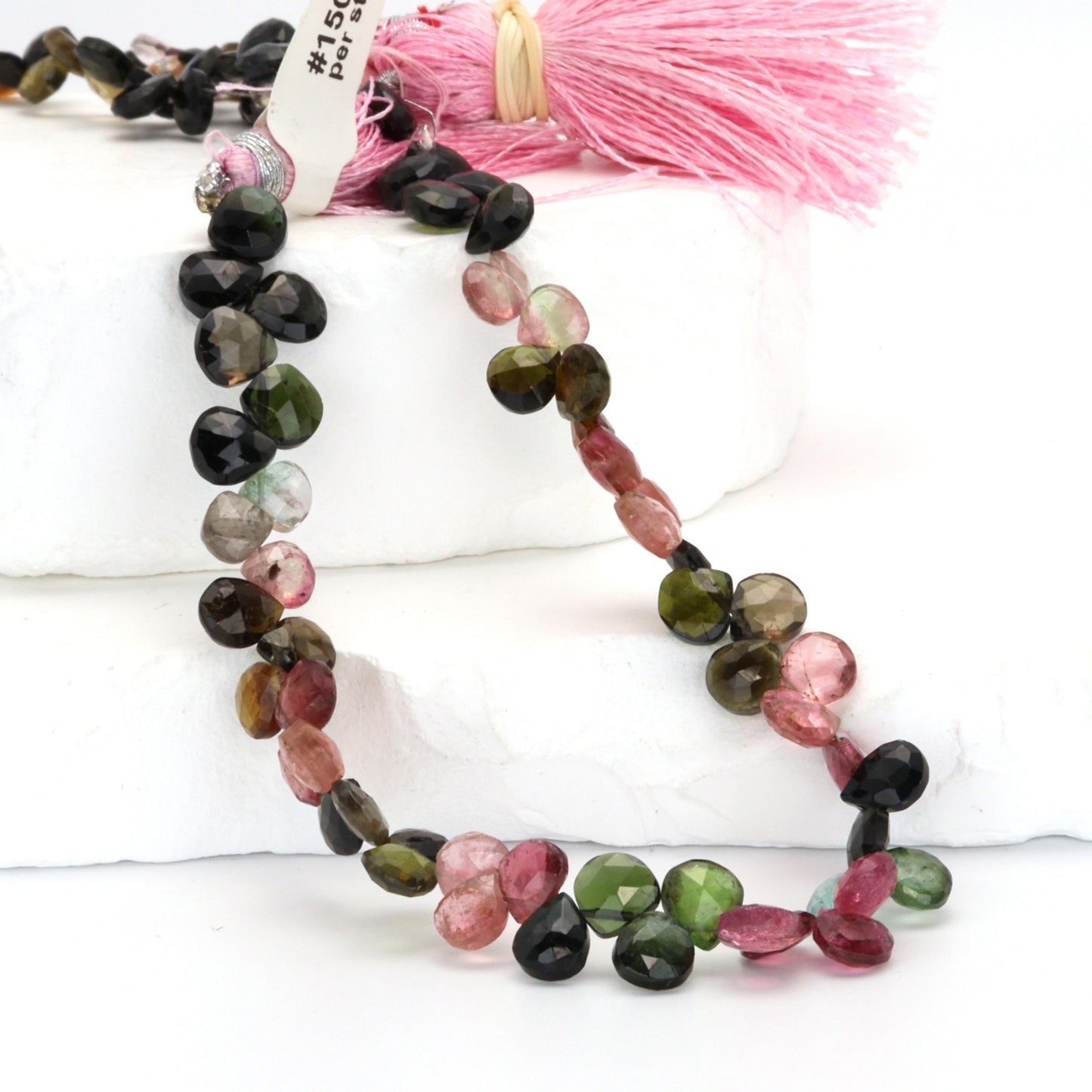 Watermelon Tourmaline 6mm Faceted Heart Shaped Briolettes Bead Strand