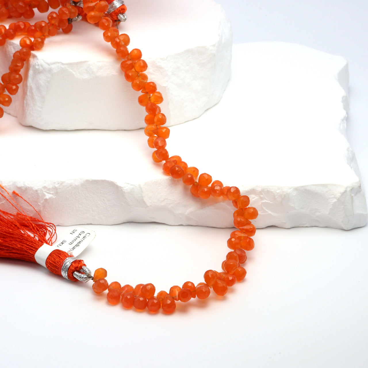 Orange Carnelian 6x4mm Faceted Teardrop Briolettes Bead Strand