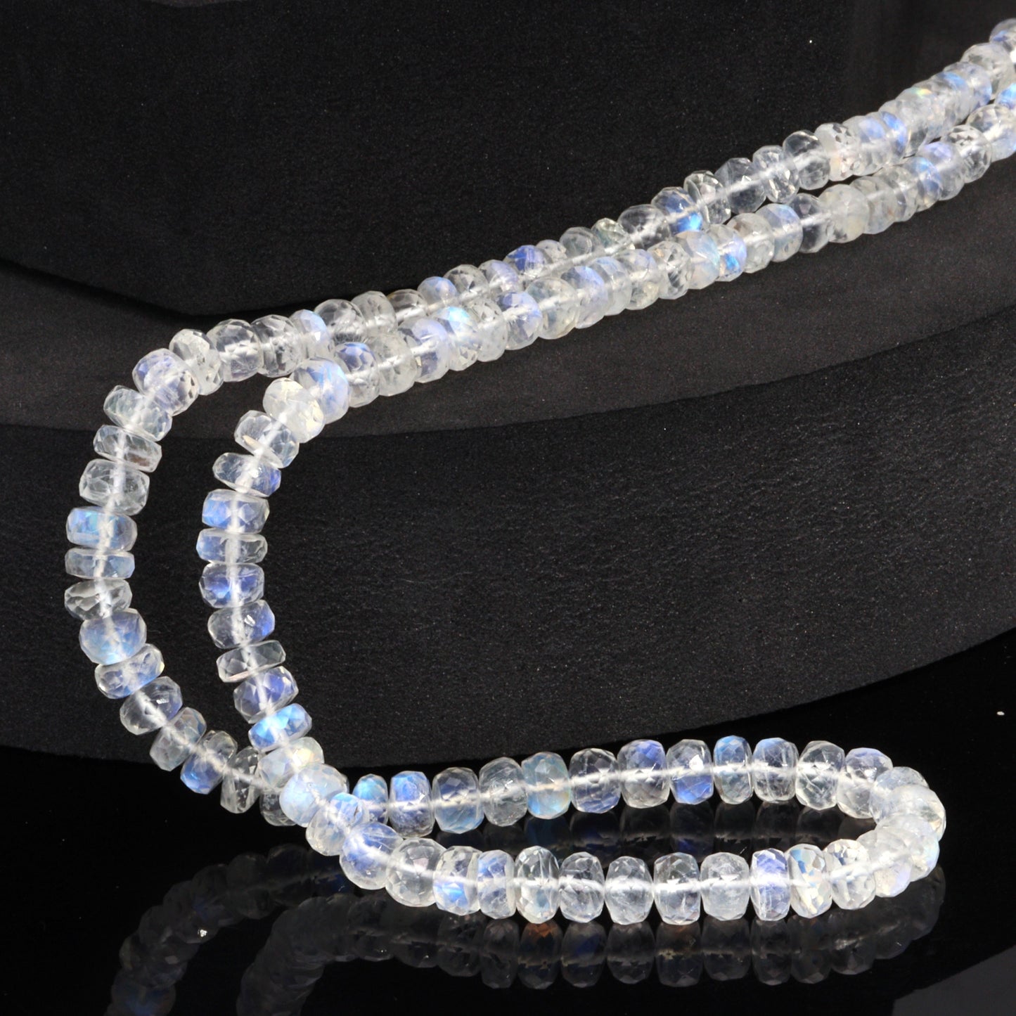 AA Blue Rainbow Moonstone 5mm Faceted Rondelles Bead Strand